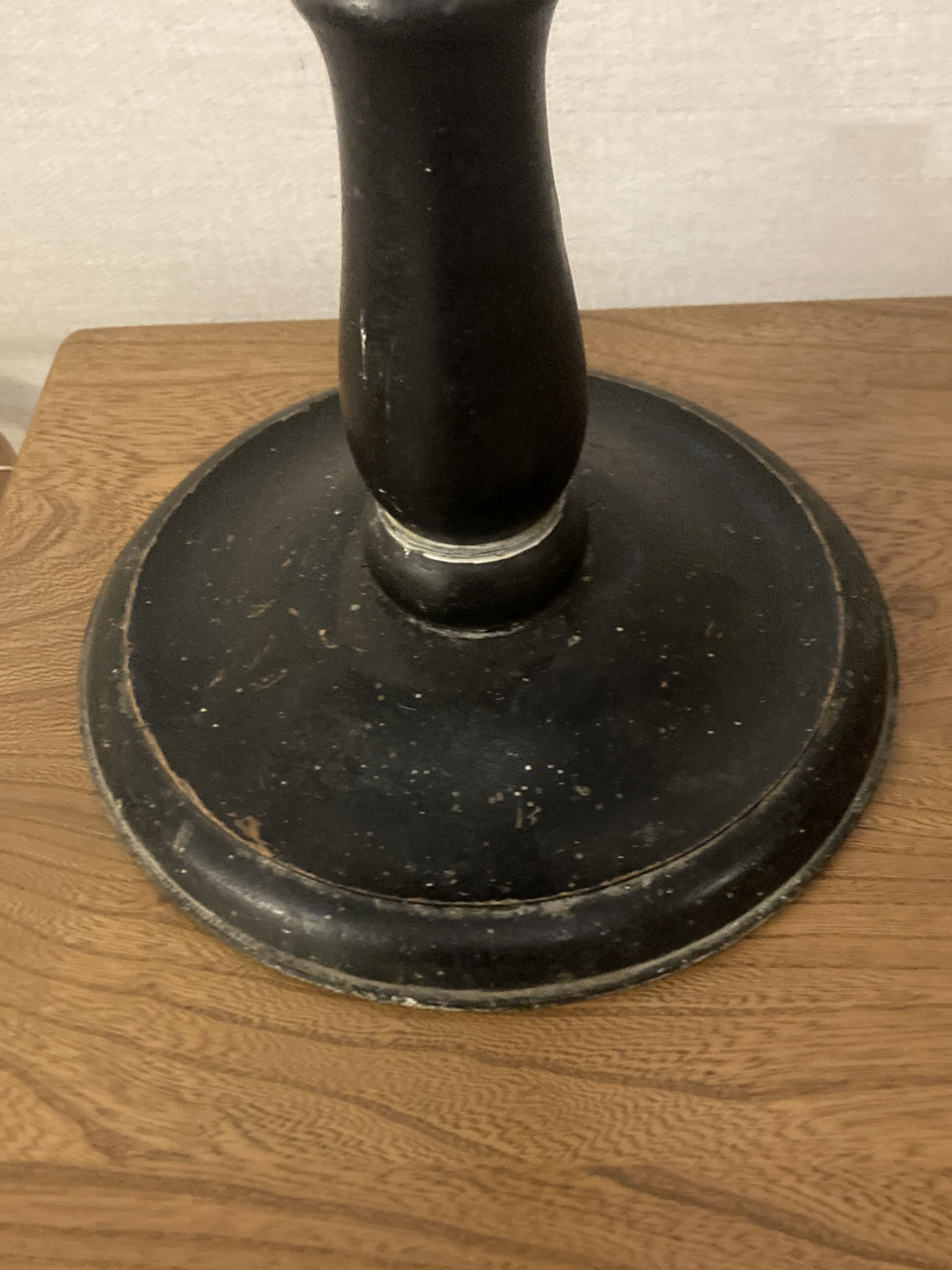 A painted turned wood pricket candlestick, height 75cm
